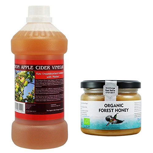 Apple Cider Vinegar with 'Mother' - 1000ml Natural, Raw & Unfiltered - with 1 X Organic Forest Honey 340g