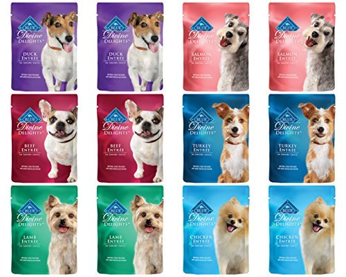 Blue Buffalo Divine Delights Wet Dog Food 6 Flavor Variety Bundle: (2) Duck, (2) Lamb, (2) Chicken, (2) Turkey, (2) Salmon, and (2) Beef, 3 Ounces Eac