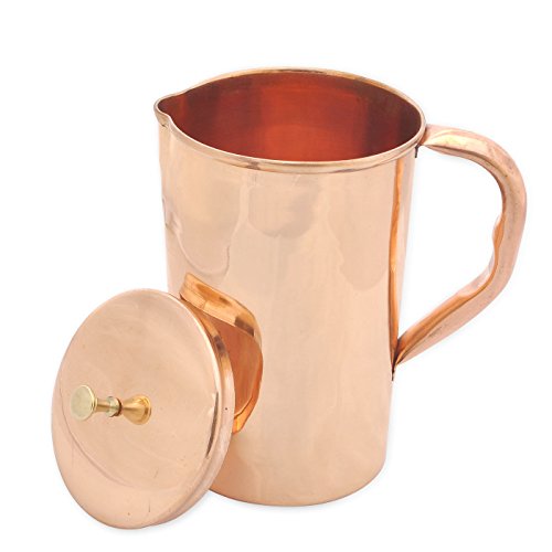 Dungri India ® Best Quality Pure Copper Jug Water Pitcher Handmade Indian Copper Utensils for Ayurveda Healing - Capacity 1744 ML / 59 Oz