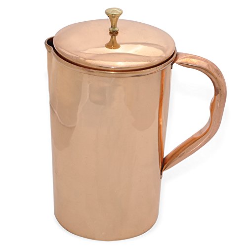 Dungri India ® Best Quality Pure Copper Jug Water Pitcher Handmade Indian Copper Utensils for Ayurveda Healing - Capacity 1744 ML / 59 Oz thumbnail
