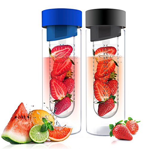 Asobu Revolutionary Glass Sport Water Bottle with Fruit Infuser for Naturally Flavored Water 20 Oz (2 Pack) Smoke Blue