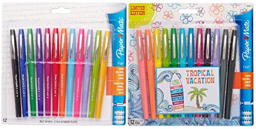 Paper Mate Flair Porous-Point Felt Tip Pen, Medium Tip, 24-Pack, Fashion Colors and Tropical Vacation Colors