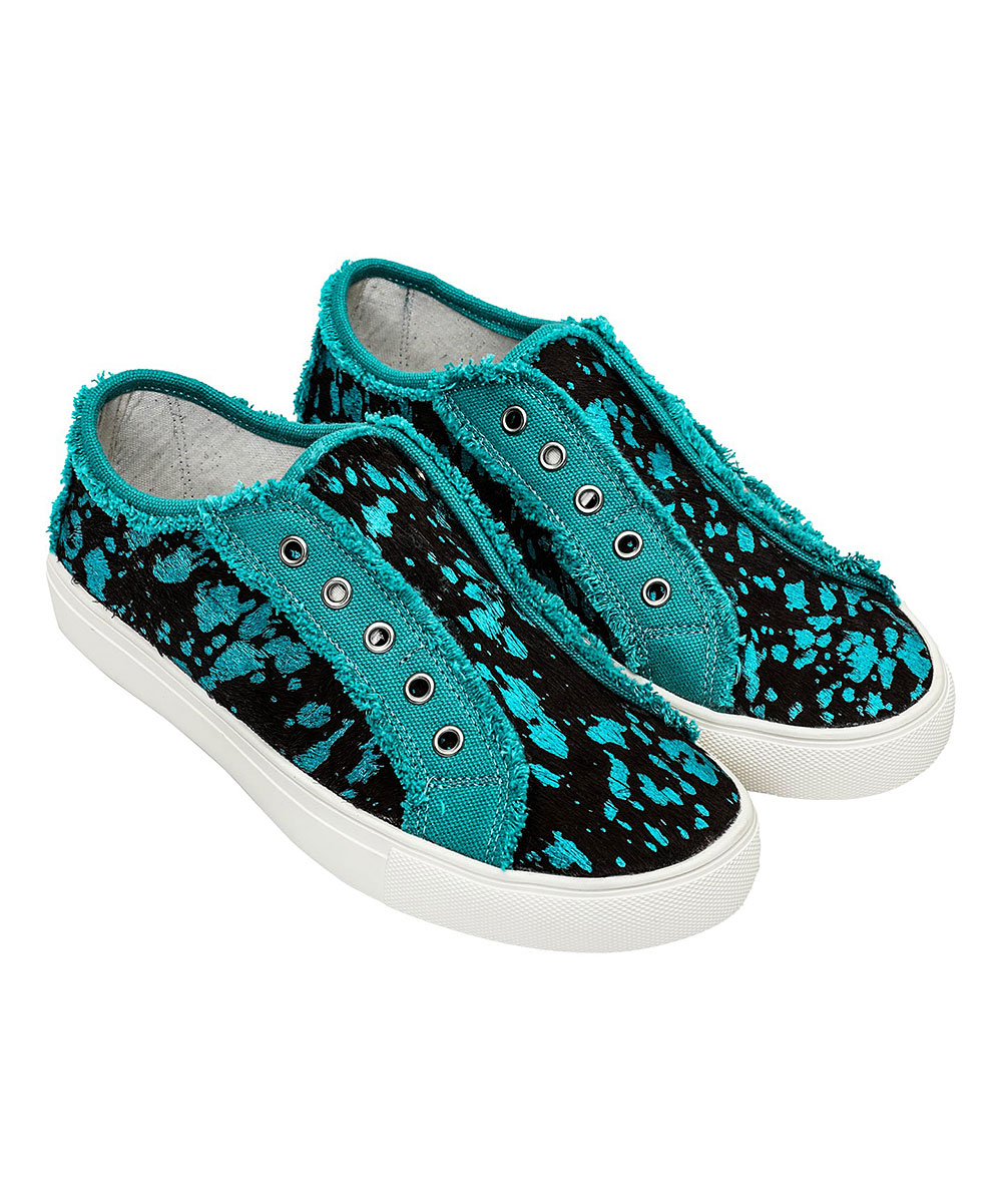 Montana West Women's Sneakers TURQUOISE - Teal & Black Hair Canvas Sneaker - Women