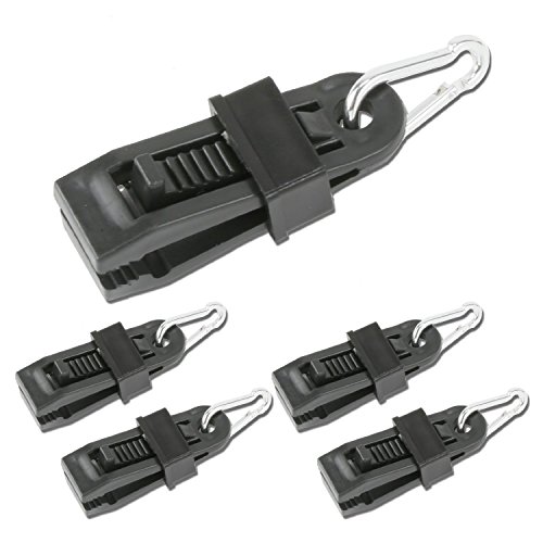 RAM-PRO 4pc Tarp Clips Heavy-Duty with Carabiner - Sliding-Lock Grip - Great for Awnings Farming Garden Marine Automotive & More