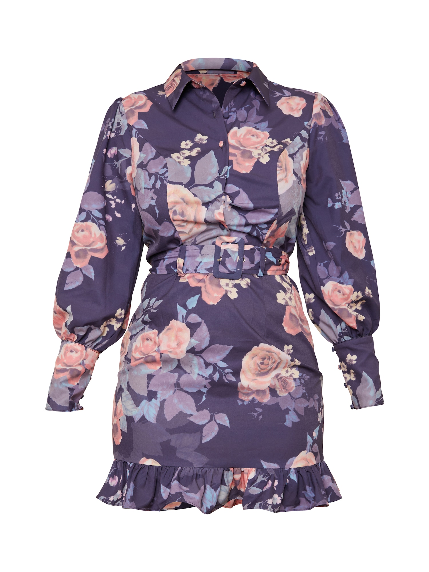 Chi Chi Floral Print Mini Shirt Dress in Navy, Size 16