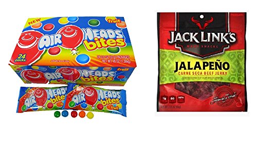 Airheads Bites Fruit 24/2 Oz and Jack Link Beef Jerky Original - Bag 2.85oz