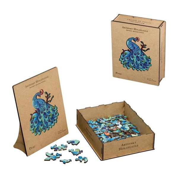 Philos 9021 - Artefakt Holzpuzzle Pfau, Holzbox,