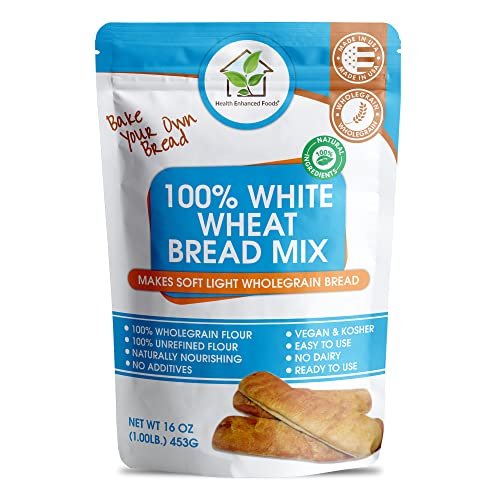 Health Enhanced Foods Sweet White Wheat Bread Mix - 2 Pack (16 Oz / 454g) - Ready to Use  Wholegrain  Natural  Unprocessed White Wheat Flour with Flax