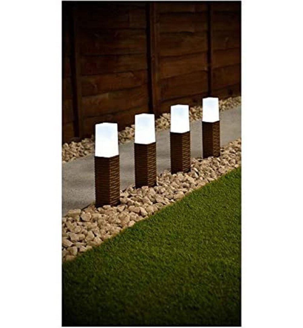 4pk Solar Powered Rattan Effect Post Solar Lights G-0255