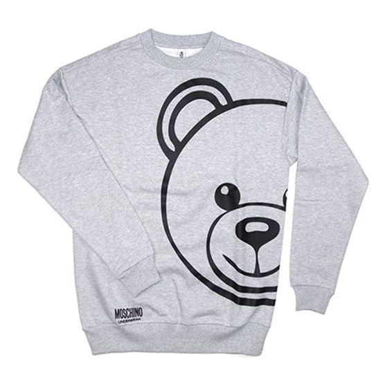MOSCHINO Bear Pattern Printing Long Sleeve Male Grey Gray Hoodie 1-A1716-8111-0489 (Size: US S)