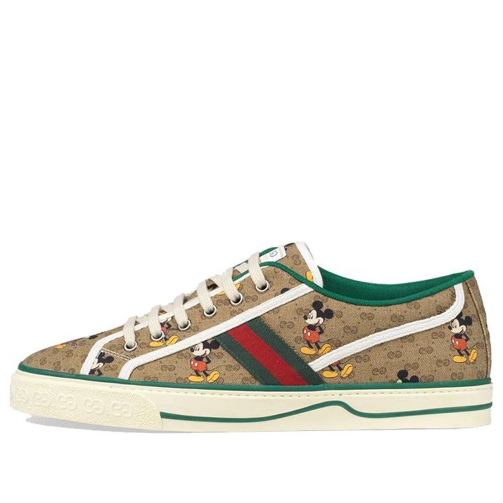 GUCCI Disney X Tennis 1977 'Mickey Mouse' Beige/Ebony/Green/Red Fashion Skate Shoes 606111-H0T10-8530 (Size: US 10.5)