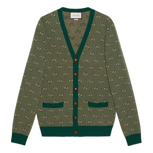 GUCCI GG Striped Wool Cardigan for Men Green Knit 630412-XKBFZ-3119 (Size: US XL)