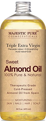 Majestic Pure Sweet Almond Oil  Super Triple a Grade Quality  100% Pure and Natural from Spain  Cold Pressed  16 Fl Oz
