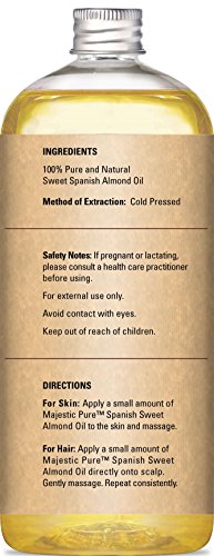 Majestic Pure Sweet Almond Oil  Super Triple a Grade Quality  100% Pure and Natural from Spain  Cold Pressed  16 Fl Oz thumbnail