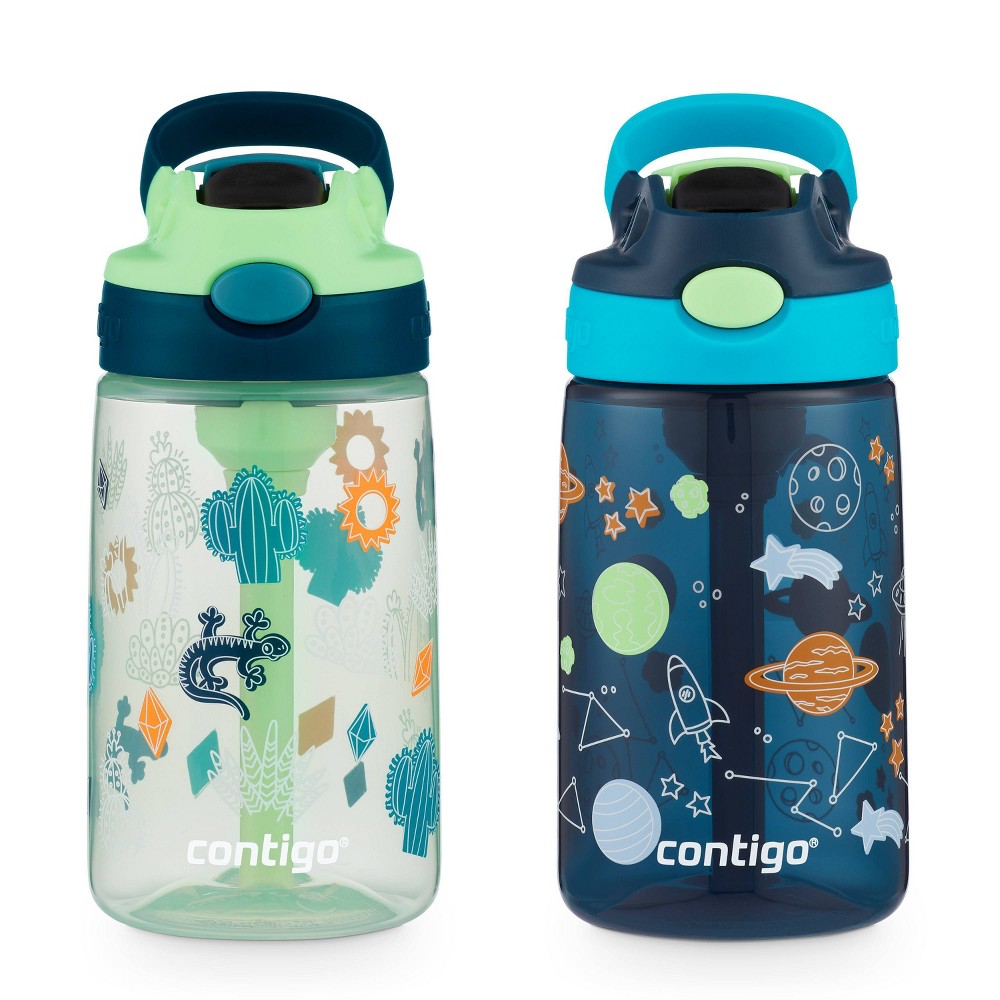 Contigo 14oz 2pk Plastic Cleanable Kids' Water Bottles Green/Blue: Leakproof Toddler Straw Cups, Dishwasher-Safe ‼️not used ‼️