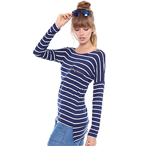 Contemporary Striped Long Sleeve Shrit RT-8654,NAVY BLUE/WHITE,M thumbnail