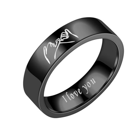 R#4542，Stainless Steel Couple Matching Rings for Lovers Letter I Love You Holding Hands Valentine Day Gifts，P#4542 TI1