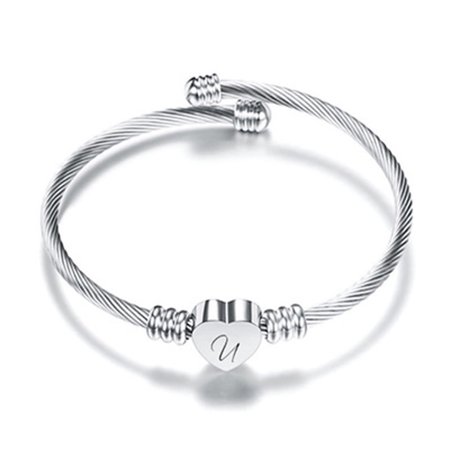 R#4397，26 Letters Stainless Steel Wire Bracelet Heart-Shaped Bracelet，P#4397 WR1