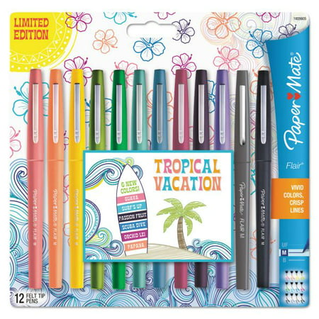 Paper Mate Point Guard Flair Felt Tip Porous Point Pen  Stick  Medium 0.7 Mm  Assorted Tropical Vacation Ink and Barrel Colors  Dozen