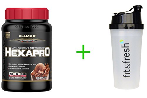 ALLMAX Nutrition, Hexapro, Ultra-Premium 6-Protein Blend, Chocolate, 3 Lbs (1.36 Kg),Vitaminder, Power Shaker Bottle, 20 Oz Bottle thumbnail