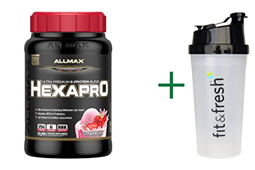 ALLMAX Nutrition, Hexapro, Ultra-Premium 6-Protein Blend, Strawberry, 3 Lbs (1.36 G),Vitaminder, Power Shaker Bottle, 20 Oz Bottle thumbnail