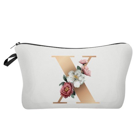 Allasfun Ladies Travel Portable Gold Digital Letter Printing Cosmetic Bag SA9