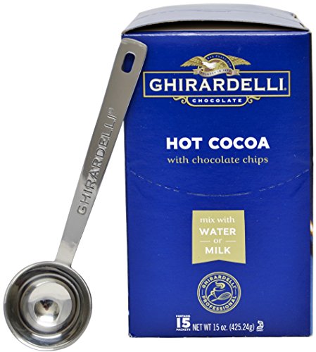 Ghirardelli - Premium Hot Cocoa with Chocolate Chips 15 Count 1 Ounce Packets - with Exclusive 1.5 Tbsp Measuring Spoon