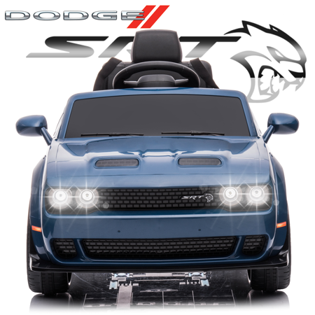 Power Dodge Challenger SRT Ride on Toy  12 Volt Battery Powered Electric Car with Remote Control  Horn  LED Lights  Bluetooth for Boys Girls Birthday 