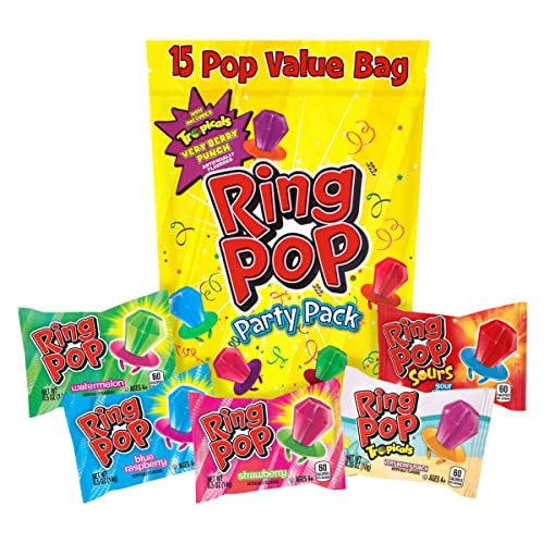 Ring Pop Individually Wrapped Bulk Lollipop Summer Variety Party Pack – 15 Count Lollipop Suckers W/ Assorted Flavors - Fun Summer Candy for Party F