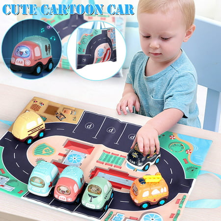 Usupdd Toy Carriage Return Trolley Set 6 Cars with Play Mat Storage Bag Birthday Gifts WLL220810-6781
