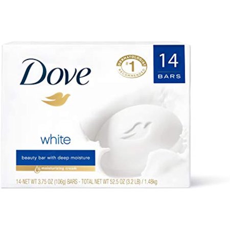 Dove Beauty Bar Gentle Cleanser for Softer and Smoother Skin with 1/4 Moisturizing Cream White More Moisturizing Than Bar Soap  3.75 Oz  14 Bars