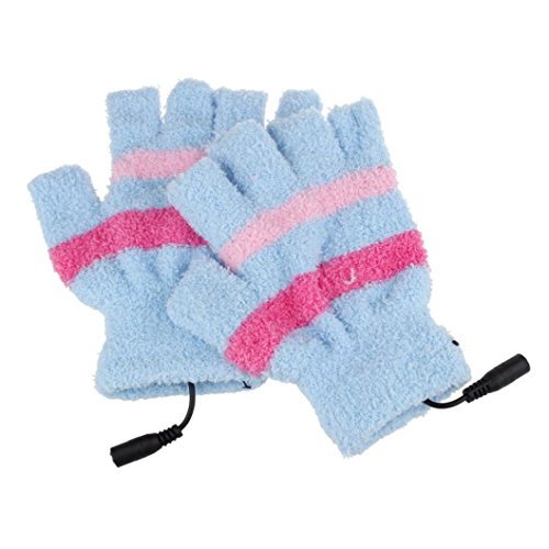 GBSELL USB Heating Winter Hand Warm Gloves Heated Fingerless Warmer Mitten (Blue)