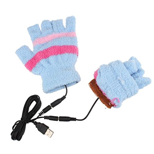 GBSELL USB Heating Winter Hand Warm Gloves Heated Fingerless Warmer Mitten (Blue) thumbnail