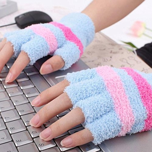 GBSELL USB Heating Winter Hand Warm Gloves Heated Fingerless Warmer Mitten (Blue) thumbnail