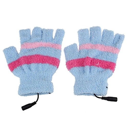 GBSELL USB Heating Winter Hand Warm Gloves Heated Fingerless Warmer Mitten (Blue) thumbnail