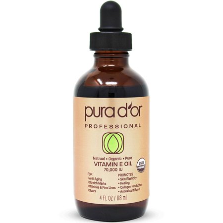 Organic Vitamin E Oil (4oz / 118mL) 70 000 IU 100% Pure Natural USDA Organic for Skin Face Hexane Free W/Sweet Almond  Apricot  Jojoba  Argan  Rosehip