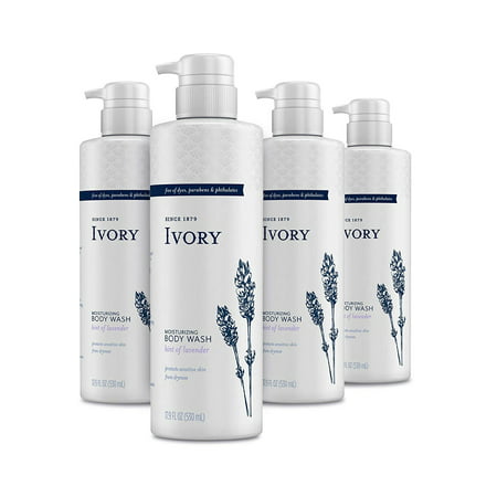 Ivory Sensitive Skin Moisturizing Body Wash  Hint of Lavender  17.9 Fl Oz Pack of 4