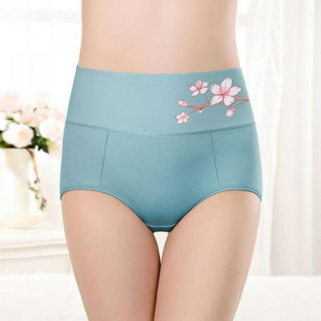 Woman High Waist Panties Women Briefs Abdomen Panties Floral Printed Briefs Elastic Loose Panties Female Breathable Underpanties Menstrual Period Unde