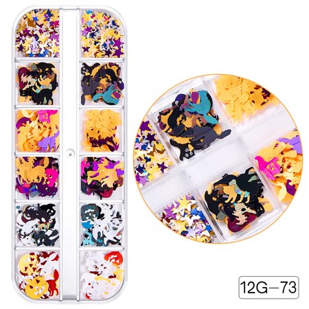 Yannianjz Halloween Nail Sequin 3D Holographic Colorful Nail Party Supplies 1 Box Beauty Christmas Gifts for Women a-4719
