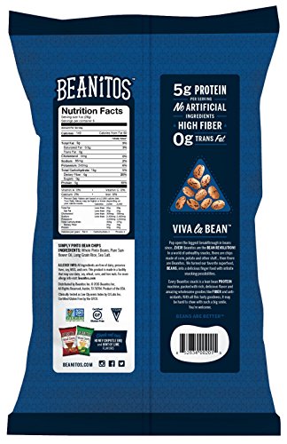Beanitos Simply Pinto Bean with Sea Salt, the Healthy, High Protein, Gluten Free, and Low Carb Vegan Tortilla Chip Snack, 6 Ounce (Pack of 6)