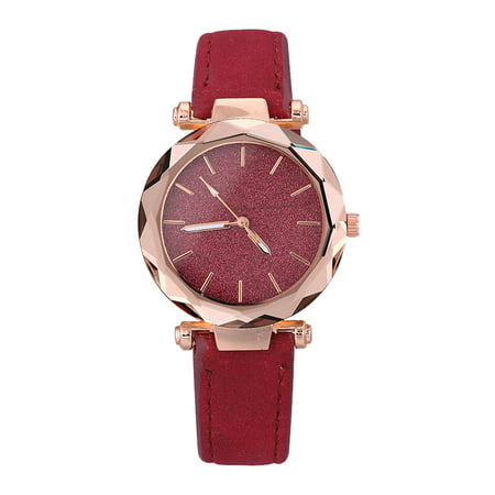 Allasfun Ladies Casual Fashion Quartz Watch Sky Twinkling Dial Leather Strap Watch SA9