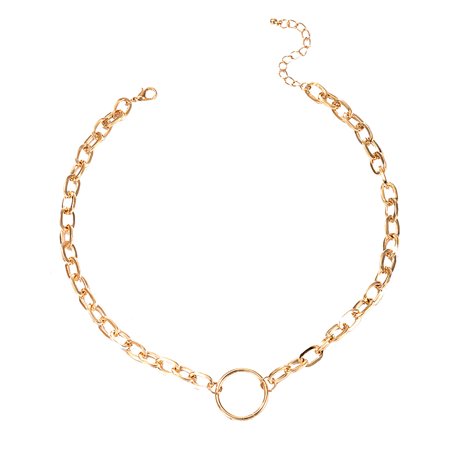 R#6051，New Personality Metal Thick Chain Punk Style Circle Set Diamond Necklace，P#6051 RX4