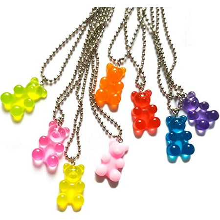 WTCK 8 Pack Cute Cool Colorful Resin Gummy Bear Bead Chain Pendant Necklace Funny Cute Candy Colored Cartoon Animal Necklace Ladies Girls Men Boys Nig