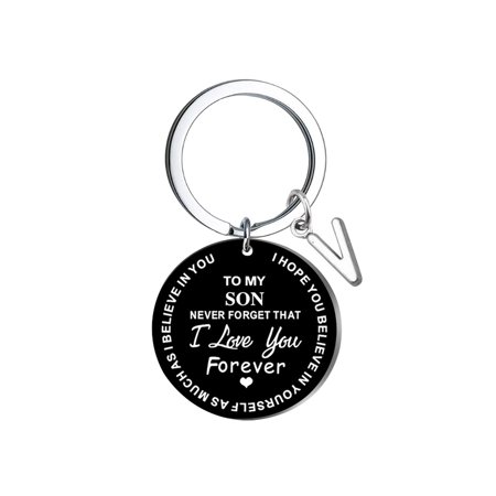 R#8835，Creative Diy to My Son Black Stainless Steel Last Name 26 Letter Keychain 2.5Cm，P#8835 GO2