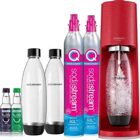 LUNX Terra Sparkling Water Maker Bundle (Red)  with CO2  DWS Bottles  and Bubly Drops Flavors