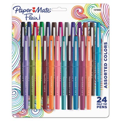 Paper Mate-1PK Point Guard Flair Felt Tip Porous Point Pen  Stick  Medium 0.7 Mm  Assorted Tropical Vacation Ink and Barrel Colors  24/Pack