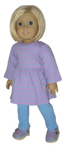 Lavender/Blue Knit Dress and Striped Leggings. Fits 18