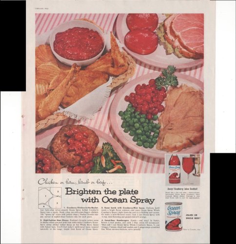 Ocean Spray Cranberry Sauce Brighten the Plate in Ocean Spray Ham Lamb or Beef 1958 Vintage Antique Advertisement