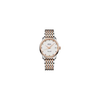 Mido Women's Swiss Automatic Baroncelli Iii Heritage Diamond (1/10 Ct. T.w.) Two Tone Stainless Steel Bracelet Watch 33mm - White
