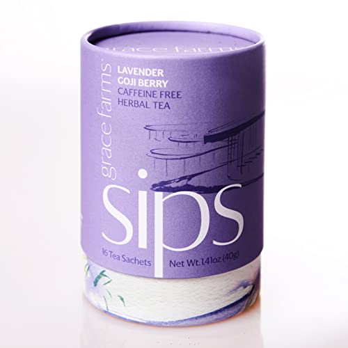 Grace Farms Lavender Goji Berry Herbal Tea (16 Count Plastic-Free Premium Sachets) | Naturally Sweet, Stress Relieving and Caffeine Free | Organic and